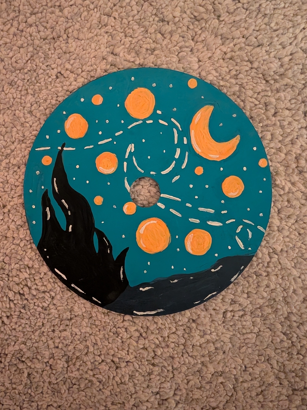 Teal and Orange Celestial Wall Art - Hand-Painted Home Decor